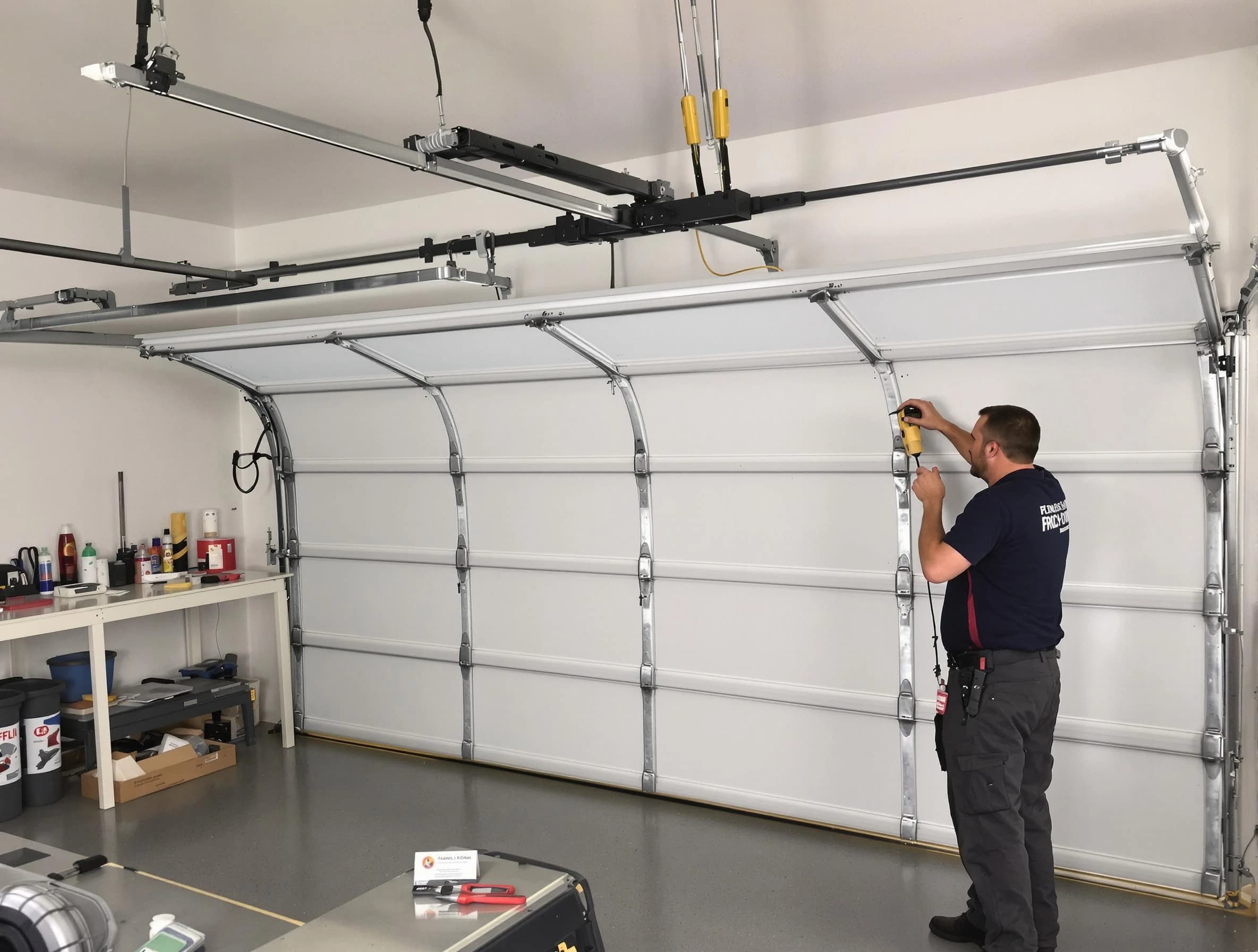 Pleasant Grove Garage Door Repair certified technician performing overhead door system repair in Pleasant Grove